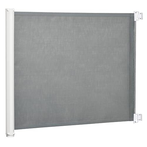 Pawhut barrière de sécurité barrière animaux rétractable automatique 1,15l x 0,83h m teslin métal gris - - Divers