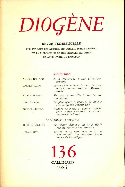 Diogène numéro 136 - Collectif - Livre