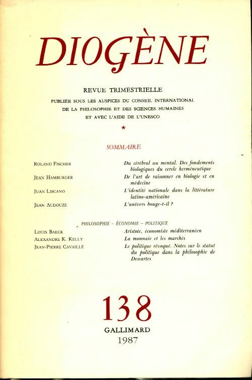 Diogène numéro 138 - Collectif - Livre