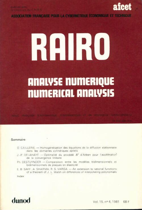 Rairo. Analyse numérique Vol. 15 n°4 - Collectif - Livre