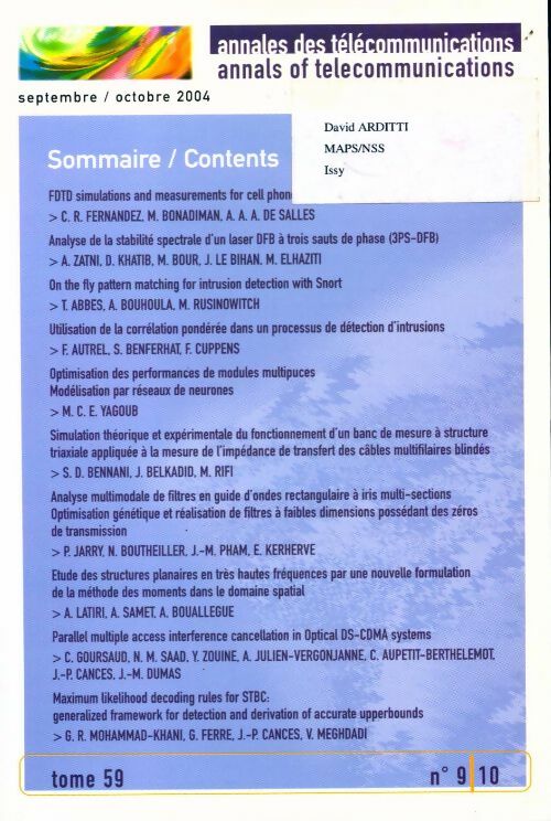 Annales des télécommunications september/october 2004 - Collectif - Livre