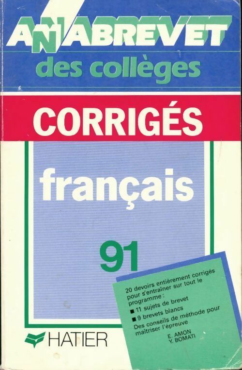 Français Brevet Corrigés 1991 - Evelyne Amon - Livre