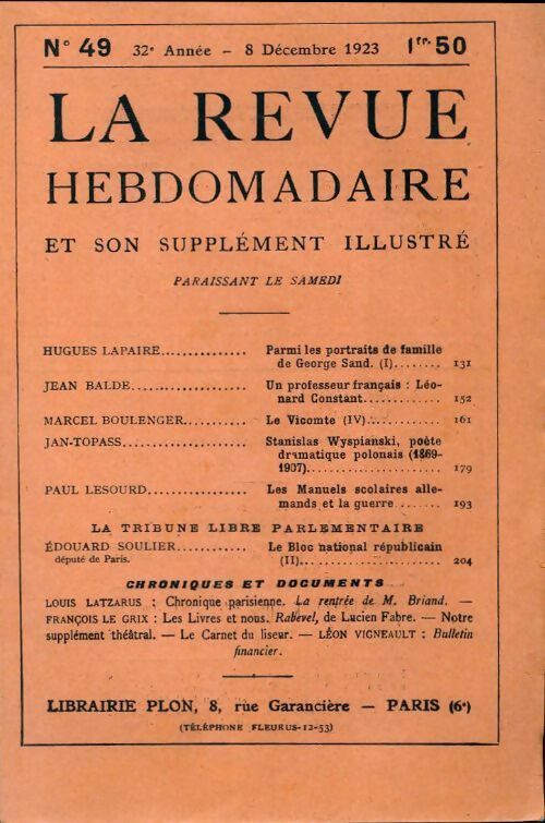 La revue hebdomadaire 32e année n°49 - Collectif - Livre