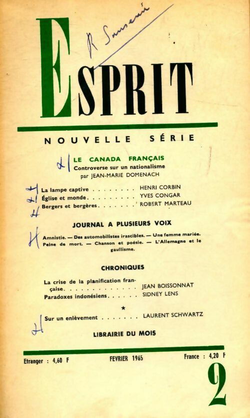 Esprit n°335 : le Canada français - Collectif - Livre