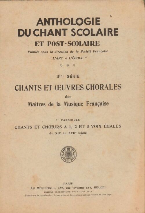 Chants et choeurs à 1, 2 et 3 voix égales du XIIe au XVIIe siècle - Collectif - Livre