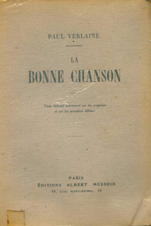 La bonne chanson - Paul Verlaine - Livre