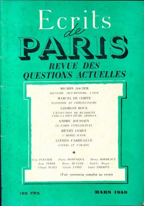 Ecrits de Paris n°169 - Collectif - Livre