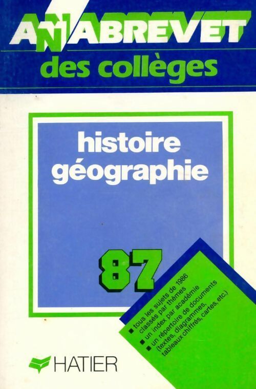 Histoire-géographie brevet 1987 - Collectif - Livre