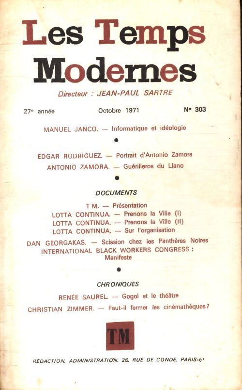 Les temps modernes n°303 - Collectif - Livre