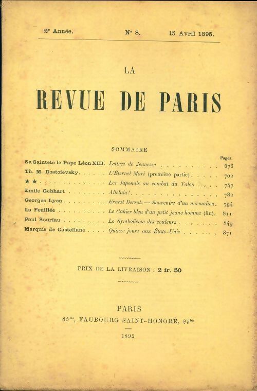 La revue de Paris 1895 n°8 - Collectif - Livre