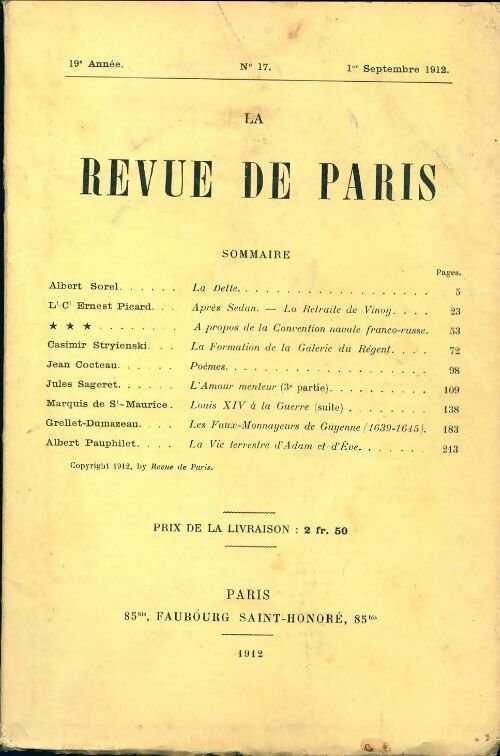 La revue de Paris 1912 n°17 - Collectif - Livre