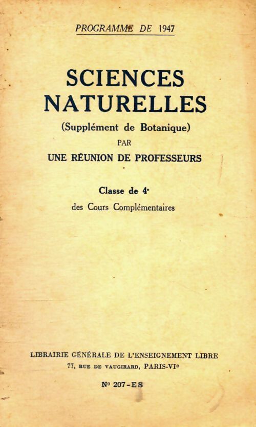 Sciences naturelles supplément de botanique 4e - Collectif - Livre