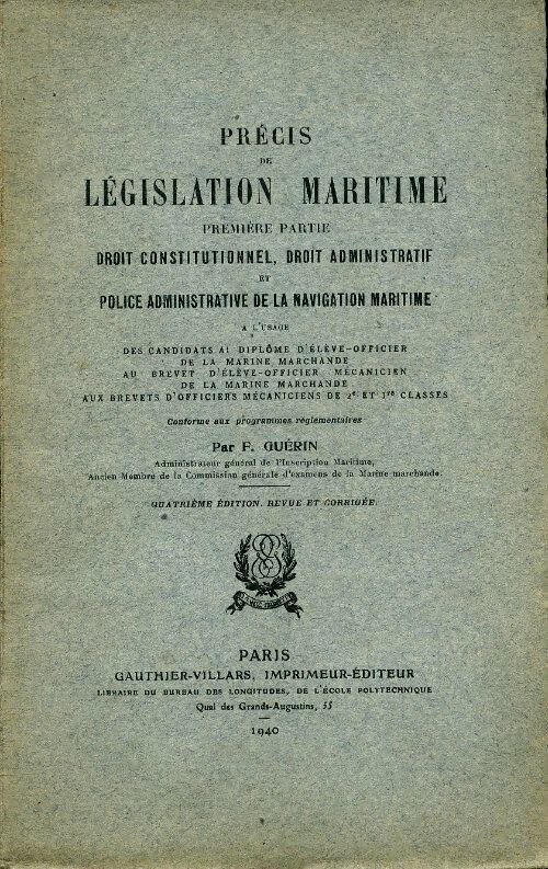 Précis de législation maritime Première partie - F Guérin - Livre