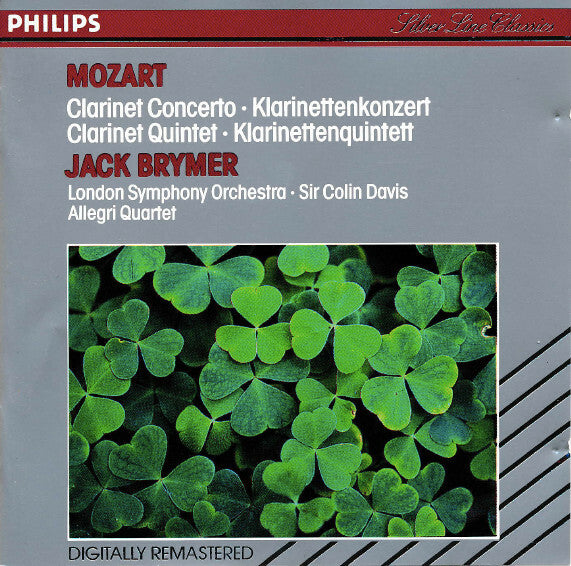 Mozart - Clarinet Concerto, Clarinet Quintet, jack brymer - Mozart Jack Brymer  London Symphony Orchestra Sir Colin Davis  Allegri Quartet - CD