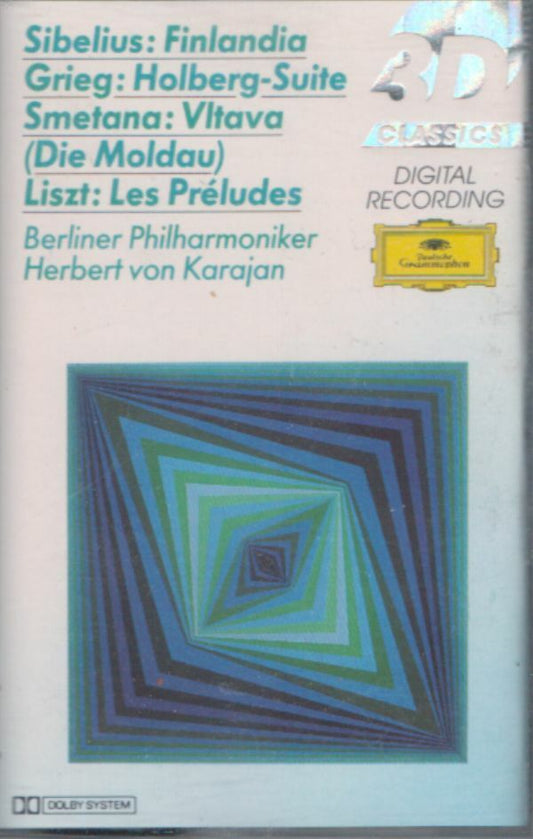Sibelius , grieg , smetana , liszt , berliner philharmoniker, herbert von karajan - finlandia / holberg suite / vltava / les préludes - Herbert Von Karajan, Sibelius, Berliner Philharmoniker, liszt - Cassette