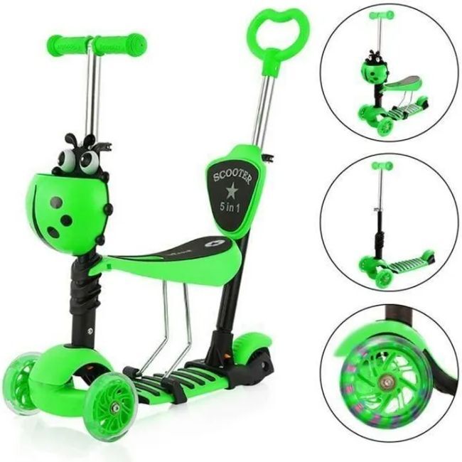 Trottinette Scooter à 3 Roues Vert avec Roues à LED Scooter -  - Divers