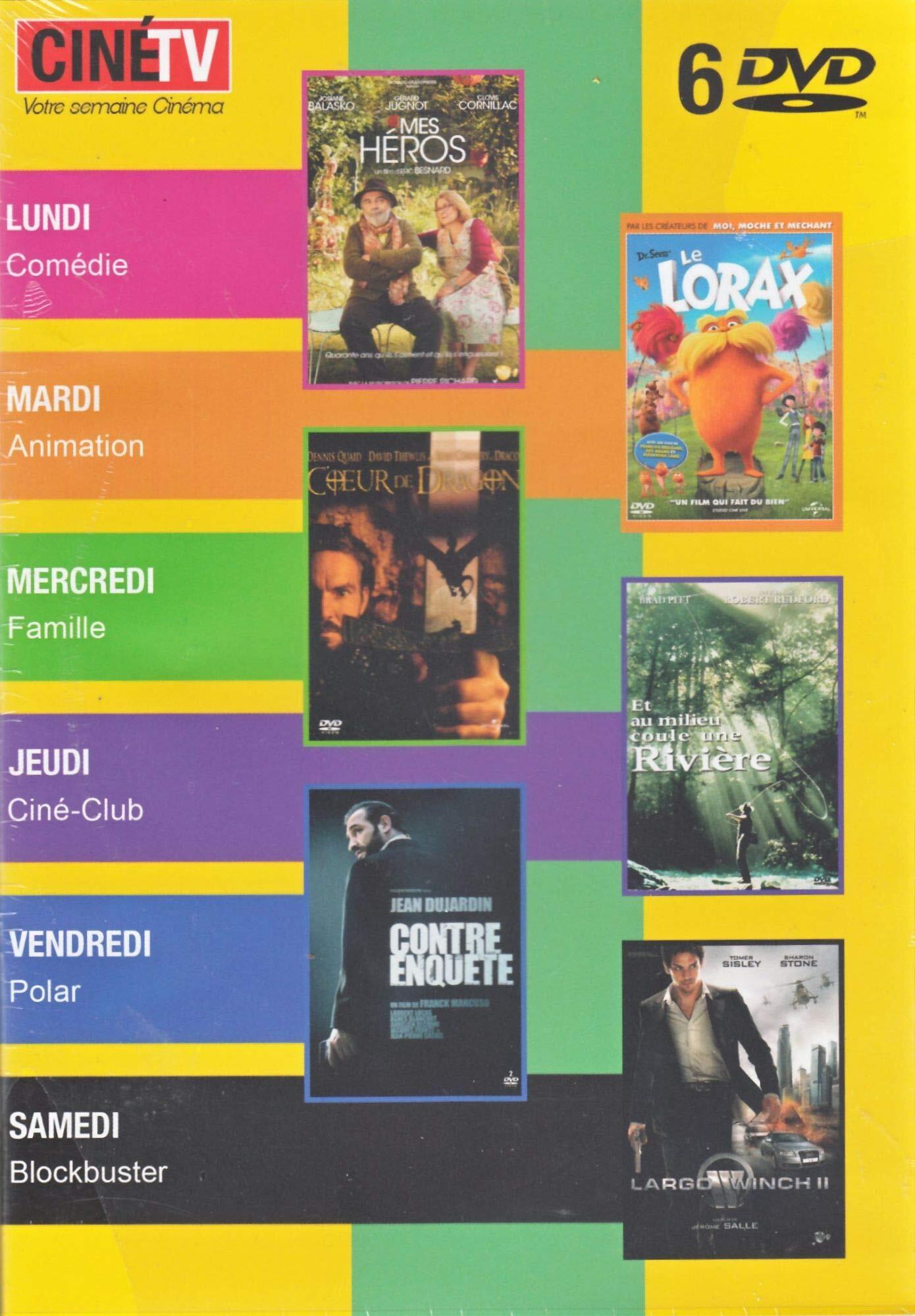 6 FILMS 6 DVD: mes heros , le lorax , coeur de dragon , au milieu coule une riviere, contre enquete, largo winch 2 - Inconnu - DVD