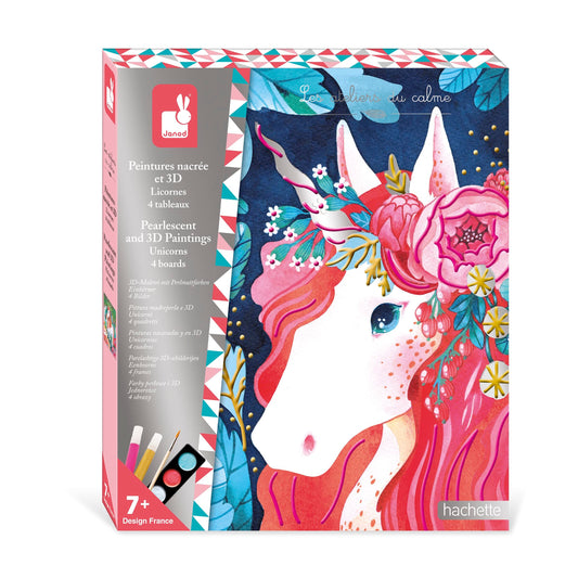 Janod - Coffret peintures nacrées et 3d - 4 tableaux licornes - J07951 -  - jeuSociete
