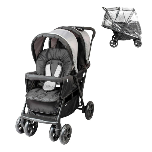 Bambisol poussette double, habillage pluie inclus, pliage facile - gris noir -  - Divers