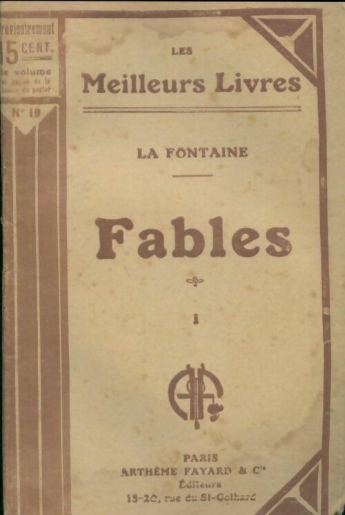 Fables Tome I - Jean De La Fontaine - Livre