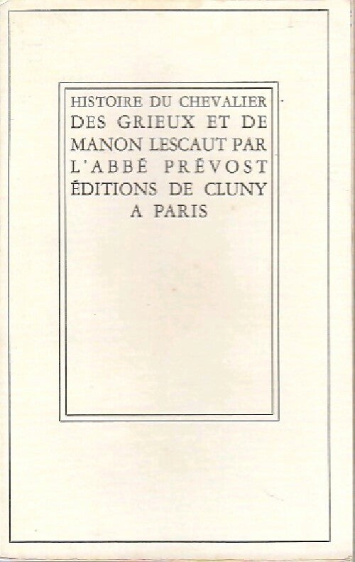 Manon Lescaut - Abbé Prévost - Livre
