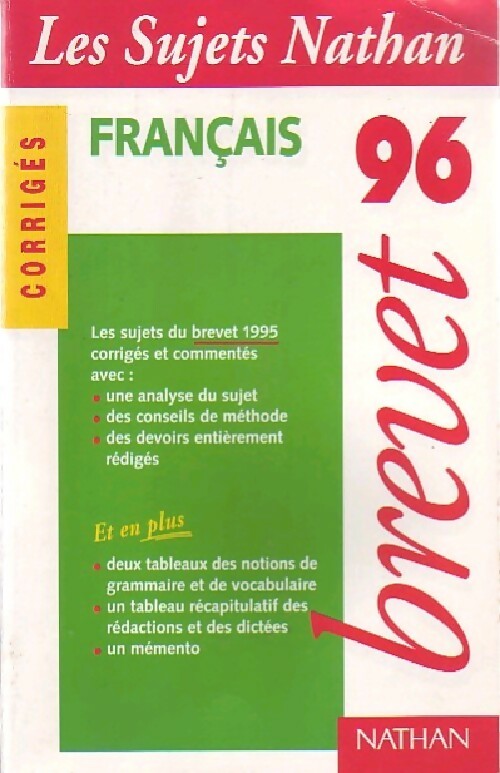 Brevet Français 1996 : Corrigés - Paul Desalmand - Livre