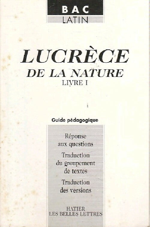De la nature. Guide pédagogique - Lucrèce - Livre