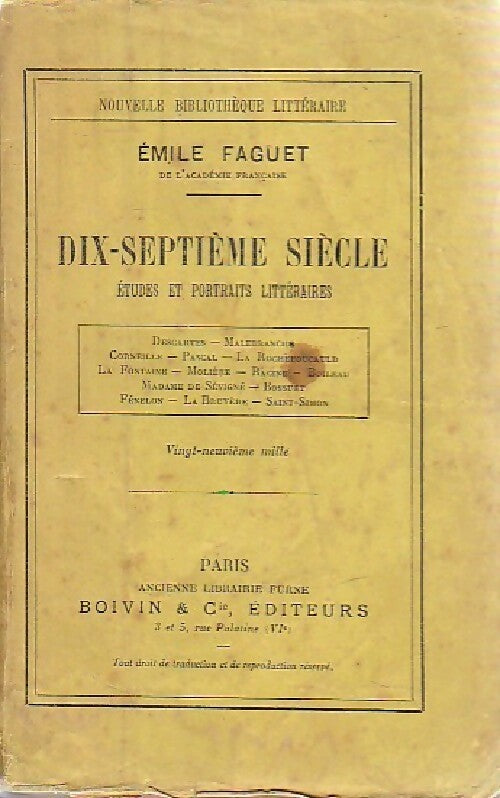 Dix-septième siècle - Emile Faguet - Livre