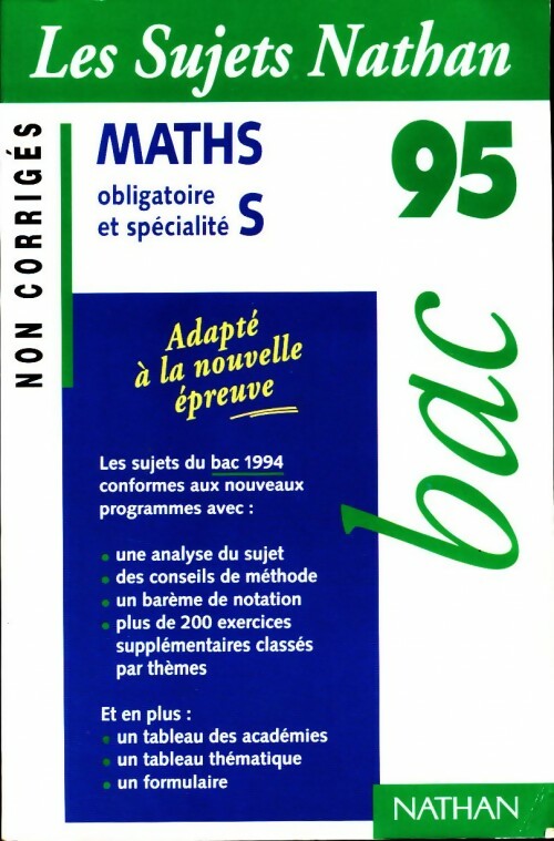 Bac 94-95. Maths. Obligatoire et spécialité S - Collectif - Livre
