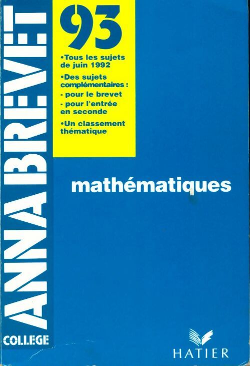 Mathématiques Brevet Sujets 1992 - Collectif - Livre