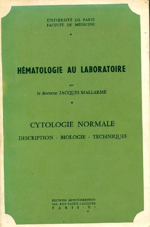 Hématologie au laboratoire - Jacques Mallarmé - Livre