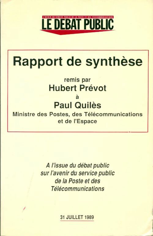 Rapport de synthèse - Hubert Prévot - Livre