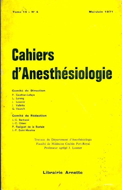 Cahiers d'anesthésiologie Tome XIX - Collectif - Livre