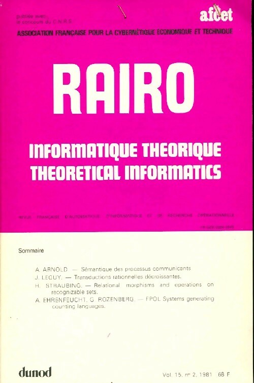 Rairo. Informatique théorique Vol. 15 n°2 - Collectif - Livre