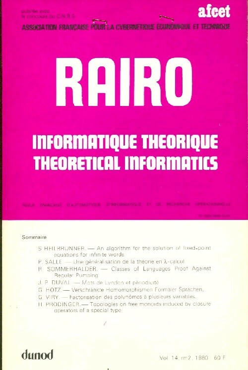 Rairo. Informatique théorique Vol. 14 n°2 - Collectif - Livre