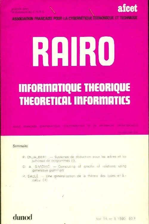 Rairo. Informatique théorique Vol. 14 n°3 - Collectif - Livre