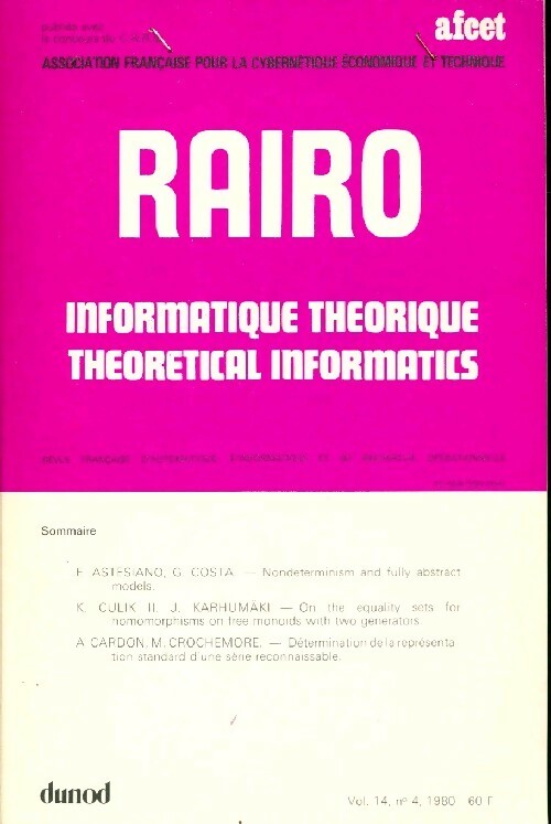 Rairo. Informatique théorique Vol. 14 n°4 - Collectif - Livre