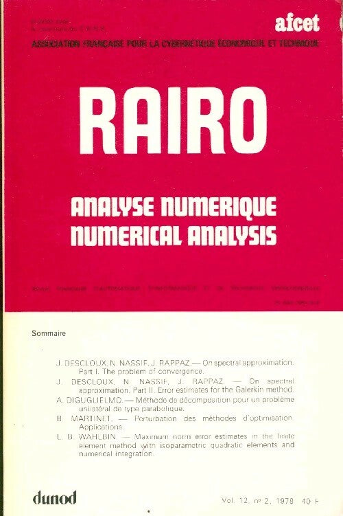 Rairo. Analyse numérique Vol. 12 n°2 - Collectif - Livre