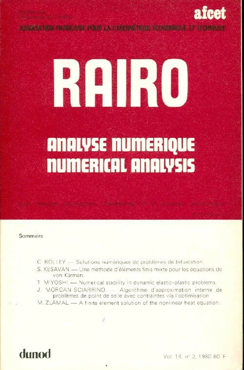 Rairo. Analyse numérique Vol. 14 n°2 - Collectif - Livre