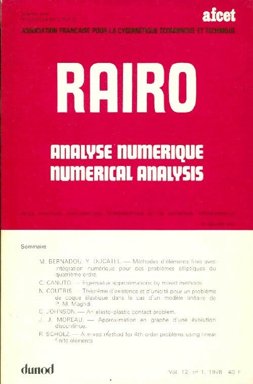 Rairo. Analyse numérique Vol. 12 n°1 - Collectif - Livre