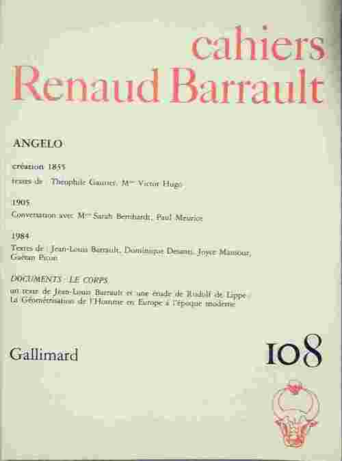 Cahiers Renaud-Barrault n°108 : A propos d'angélo - Collectif - Livre