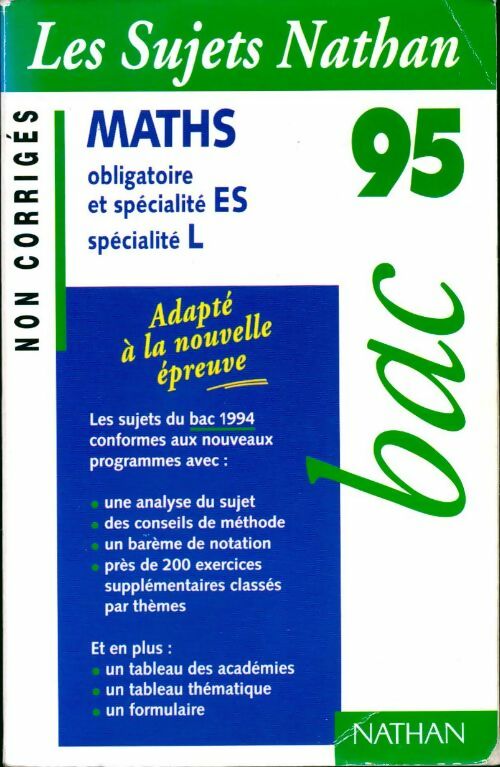 Maths ES, L Sujets non-corrigés 94-95  - Collectif - Livre