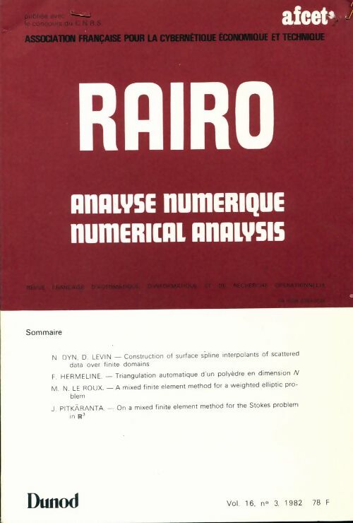 Rairo. Analyse numérique Vol. 16 n°3 - Collectif - Livre