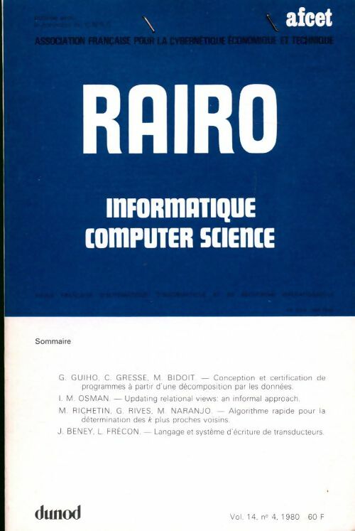Rairo. Informatique vol. 14 n°4 - Collectif - Livre