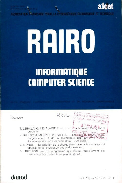 Rairo. Informatique vol. 13 n°1 - Collectif - Livre