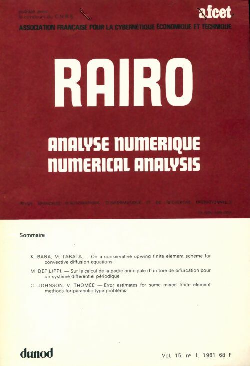 Rairo. Analyse numérique Vol. 15 n°1 - Collectif - Livre