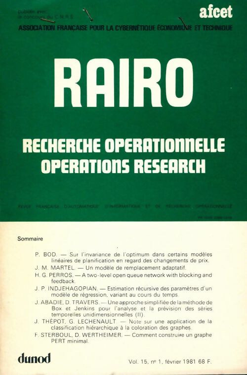 Rairo. Recherche opérationnelle Vol. 15 n°1 - Collectif - Livre