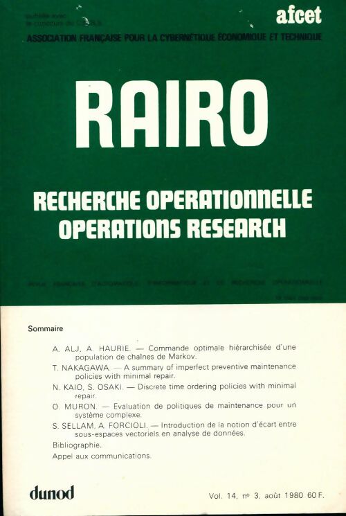 Rairo. Recherche opérationnelle Vol. 14 n°3 - Collectif - Livre