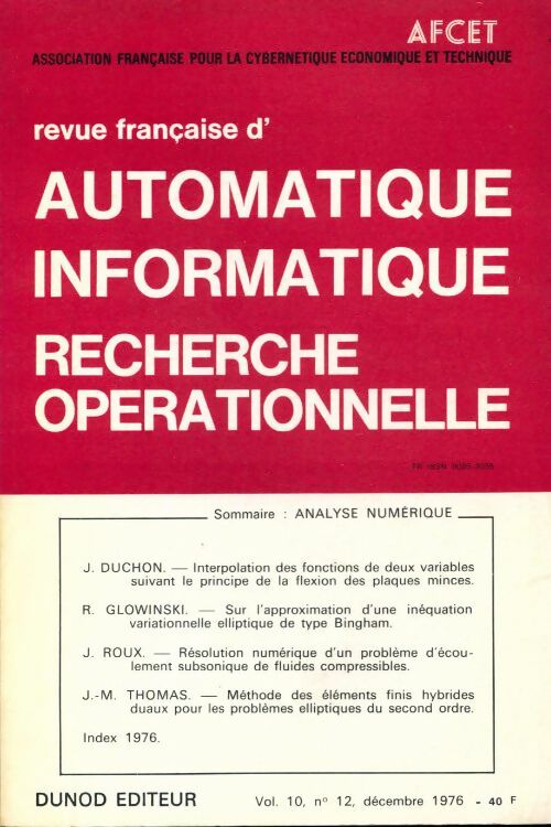 Rairo. Recherche opérationnelle Vol. 10 n°12 : Analyse numérique - Collectif - Livre