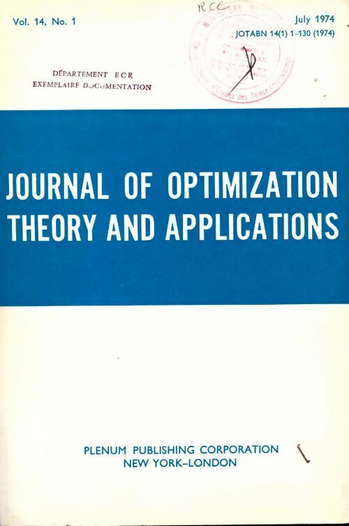 Journal of optimization Vol. 14 n°1 - Collectif - Livre
